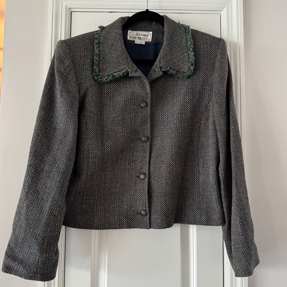 Jackets & Blazers - Vintage 90s Silk Cropped Blazer Jacket Fringe Collar Boxy Grandma Chic Large